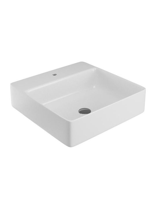 Olympia Linea Aufgesetztes Waschbecken Porzellan 50x50x13cm Weiß