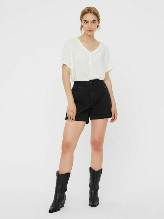 Vero Moda Women's Summer Blouse Short Sleeve with V Neck Snow White
