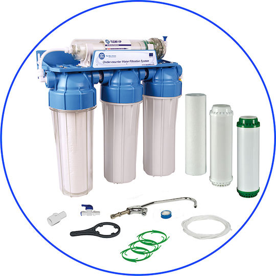 Aqua Filter Alkaline 4ST Wasserfiltrationssystem Unter der Spüle / Zentrale Versorgung Durchmesser 1/4'' mit Wasserhahn & Ersatzfilter