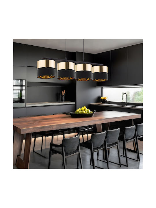 TK Lighting Hilton Pendant Light Gold Rail for 4 Bulbs E27 94x95cm