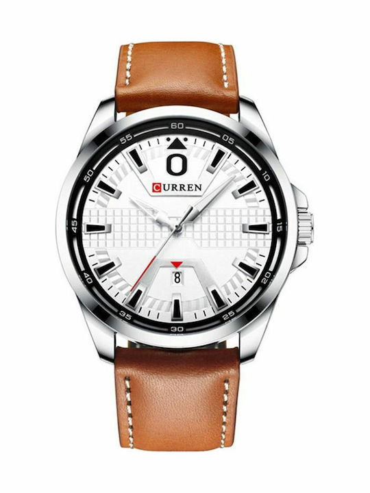 Curren Ανδρικό Ρολόι 47mm Μπαταρίας με Καφέ Δερ...