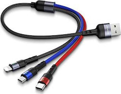 Usams Braided USB to Lightning / Type-C / micro USB Cable Μαύρο 0.35m (SJ410)