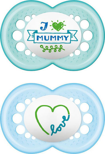 Mam Original Orthodontic Pacifiers Silicone with Case I Love Mummy - Heart - Light Blue-Turquoise for 16+ months 2pcs