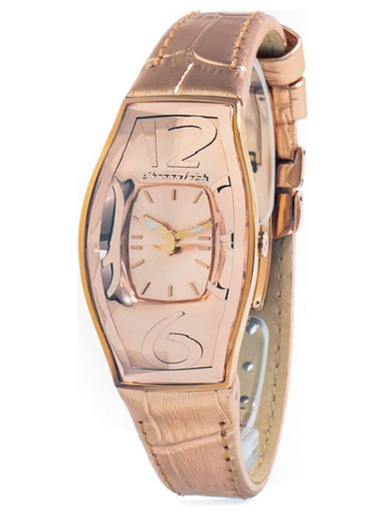 Chronotech Γυναικείο Ρολόι 28mm Μπαταρίας με Ροζ Χρυσό Δερμάτινο Λουράκι