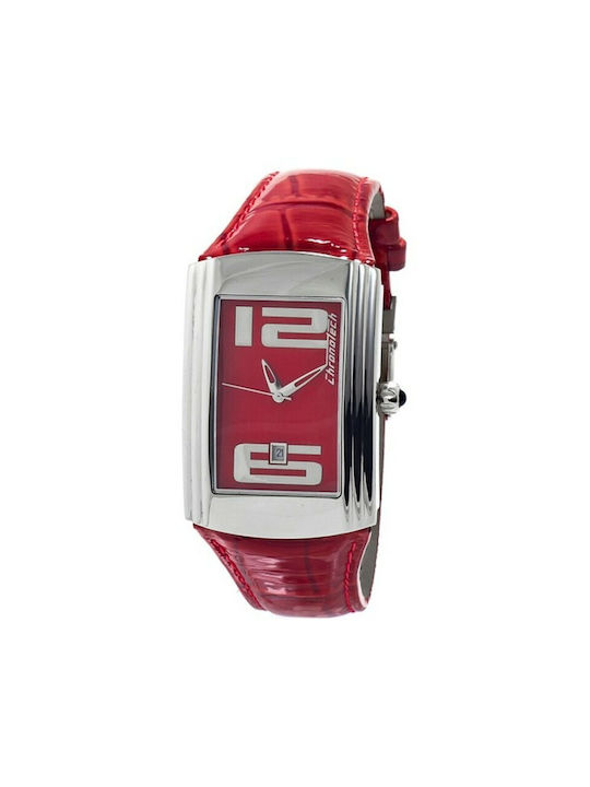 Chronotech Watch with Red Leather Strap CT7017B-05