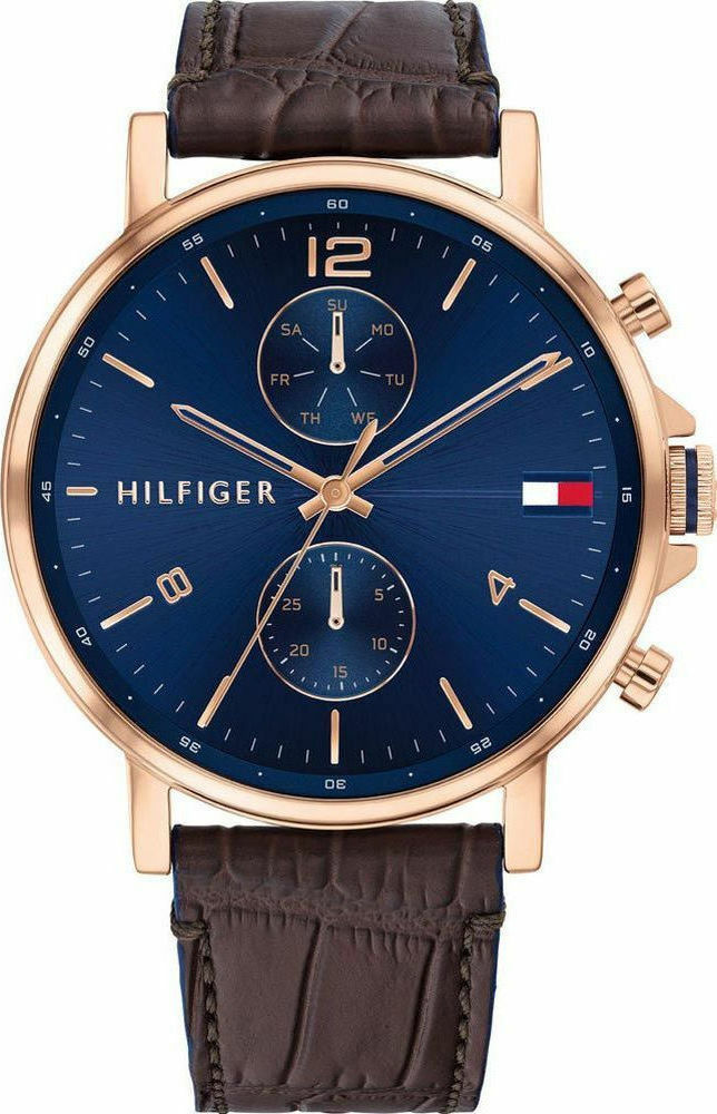 Tommy Hilfiger Daniel Uhr Chronograph Batterie mit Braun Lederarmband 1710418 Skroutz