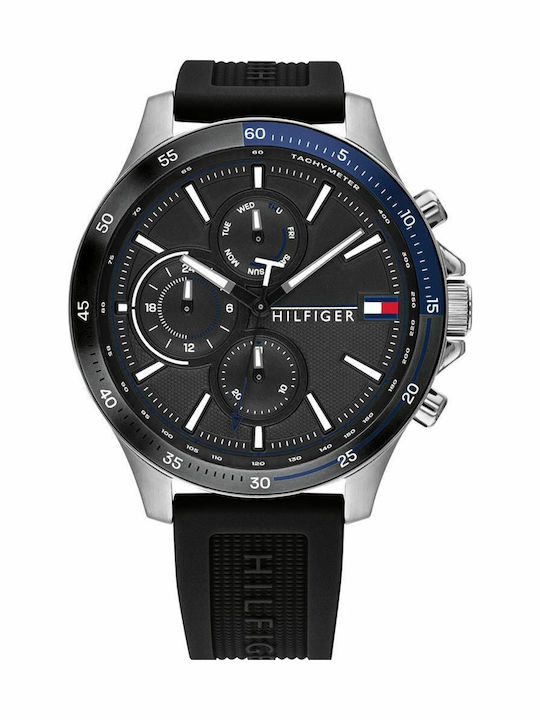 Tommy Hilfiger Bank Men's Watch 46mm Chronograph Battery with Black Rubber Strap