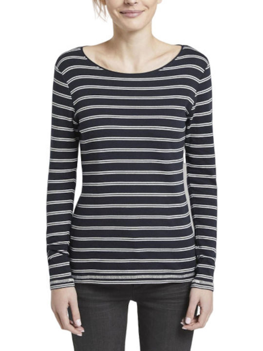 Tom Tailor Women's Blouse Long Sleeve Striped Navy Blue