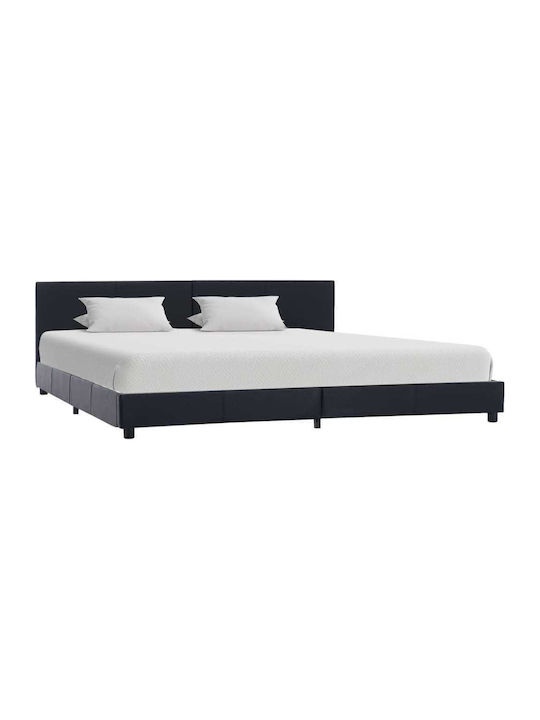 Κρεβάτι King Size Επενδυμένο με Δερματίνη Μαύρο με Τάβλες 180x200cm