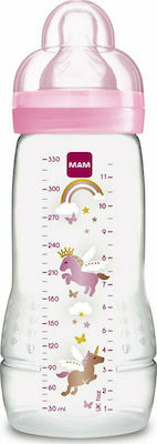 Mam Plastic Bottle Easy Active with Silicone Nipple for 4+ months Pink Unicorns 330ml 1pcs