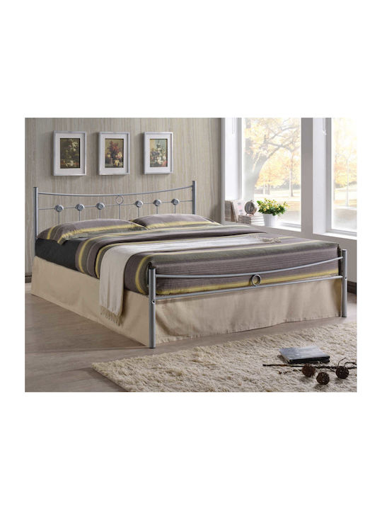 Dugan Κρεβάτι Διπλό Μεταλλικό Silver με Τάβλες για Στρώμα 140x190cm