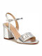 Guess Leather Women's Sandals Mack2 Silver with Chunky High Heel