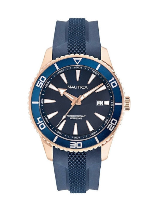 Nautica Pacific Beach Watch Battery with Blue Rubber Strap