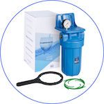 Aqua Filter Central Supply / Under Sink Water Filter System FH10BX-WB with Manometer , 1'' Inlet/Outlet,