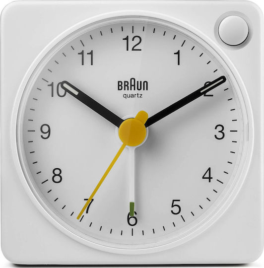 Braun Αθόρυβο Επιτραπέζιο Ρολόι με Δείκτες με Ξυπνητήρι Λευκό BC02XW