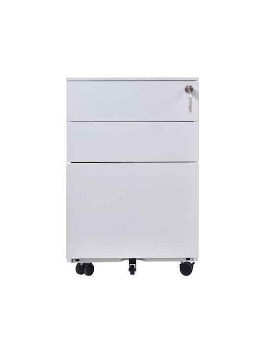 Μεταλλική Συρταριέρα Γραφείου Ε6009 με Ροδάκια, Κλειδαριά & 3 Συρτάρια σε Λευκό Χρώμα, 39x52x60cm