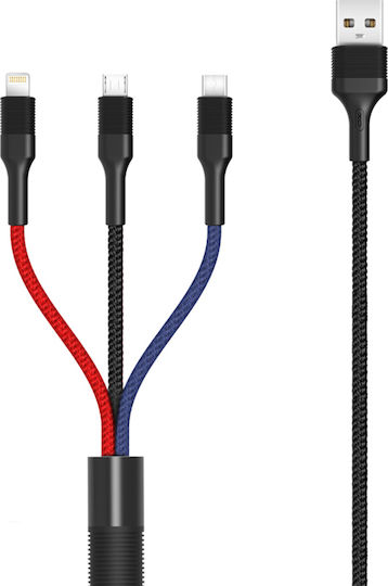 XO Плетена USB към Lightning / Type-C / micro USB Кабел 3Спецификация Многоцветен 1.2м (GSM095439)