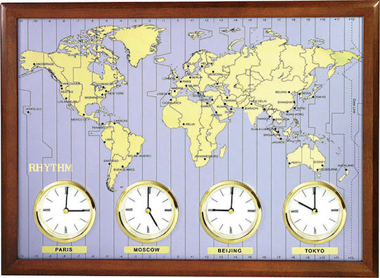 Rhythm Wall Clock Wooden Brown 60x43cm