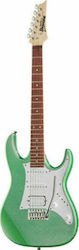 Ibanez GRX40 Chitară Electrică cu Forma Stratocaster și Configurație de Pickup-uri HSS Metallic Light Green