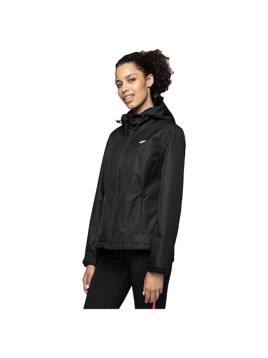 4F Women's Short Sports Jacket for Winter with Hood Black