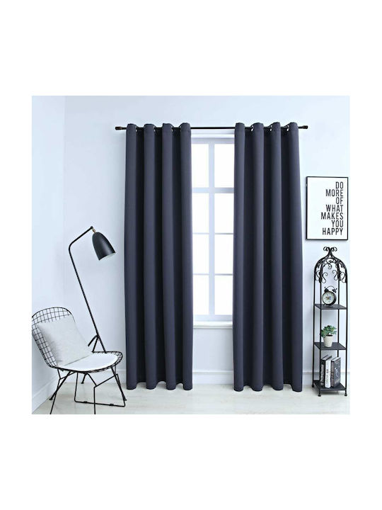 vidaXL Set of Gray Blackout Curtains with Gromm...