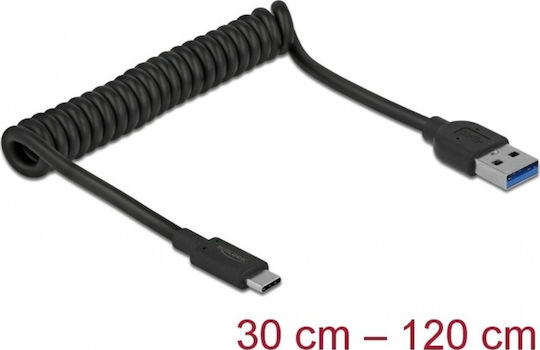 DeLock Spiral USB 3.1 Cable USB-C male - USB-A Μαύρο 1.2m 85349