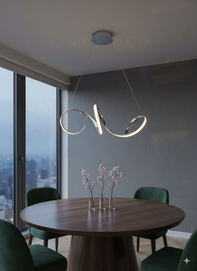 Aca Cleo LED Κρεμαστό Φωτιστικό Ασημί 64x64εκ.