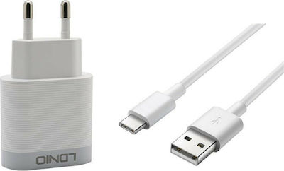 Ldnio Ladegerät mit USB-A Anschluss und Kabel USB-C 18W Schnellaufladung 3.0 Weißs (A303Q)