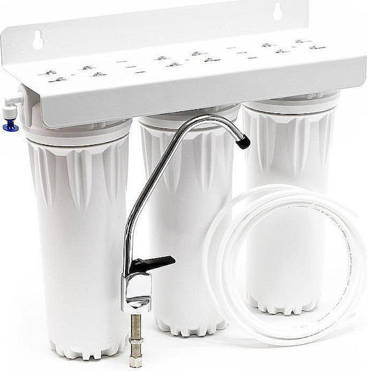 QWaterFilters UC3 Συσκευή Φίλτρου Νερού Τριπλή Κάτω Πάγκου / Κεντρικής Παροχής Διατομής 1/4'' με Βρυσάκι & Ανταλλακτικό Φίλτρο QKP303