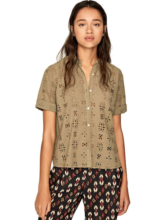 Pepe Jeans Coco Kurzärmelig Damen Hemd Khaki Monochrom