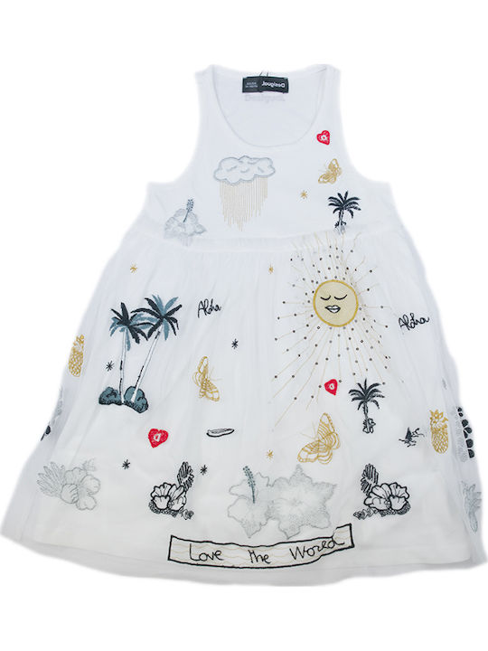 Kinderkleid Ärmellos Tüll Weiß