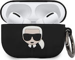 Karl Lagerfeld Iconic Θήκη Σιλικόνης με Γάντζο σε Μαύρο χρώμα για Apple AirPods Pro