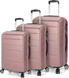 Benzi Travel Suitcases Hard Pink Maximum Height 68cm with 4 Wheels Set of 3pcs