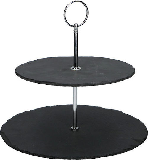 Alpina Appliances Stone Dessert Tower Stand with 2 Tiers Black Ø25cmxY24cm