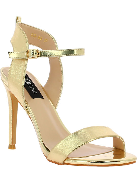 IQ Shoes Women's Sandals SQ-93 with Ankle Strap Gold with Thin High Heel