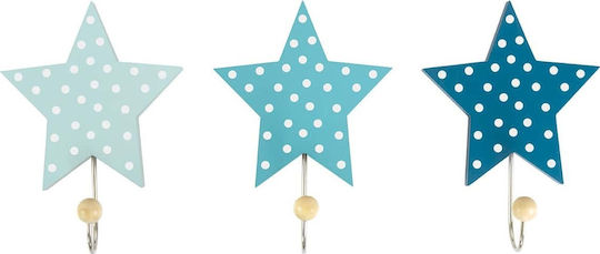 Jabadabado Star Παιδική Κρεμάστρα Μονής Θέσης Ξύλινη Blue 36x6x16εκ. 3τμχ