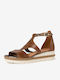 Tamaris Women's Leather T-Strap Platforms Tabac Brown