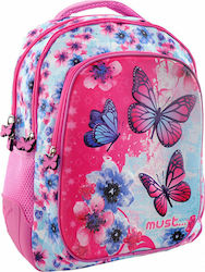 Must Butterflies Σχολική Τσάντα Πλάτης Δημοτικού σε Ροζ χρώμα Μ32 x Π18 x Υ43cm