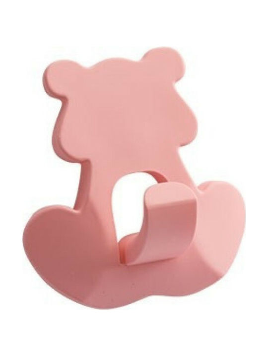 Viobrass Plastic Kids Wall Mounted Hanger with One Hook Bear Pink 8.4x7.1x4.1cm