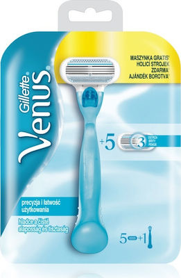 Gillette Venus Close & Clean Razor with 3 Blade Replacement Heads & Lubricating Tape 5pcs