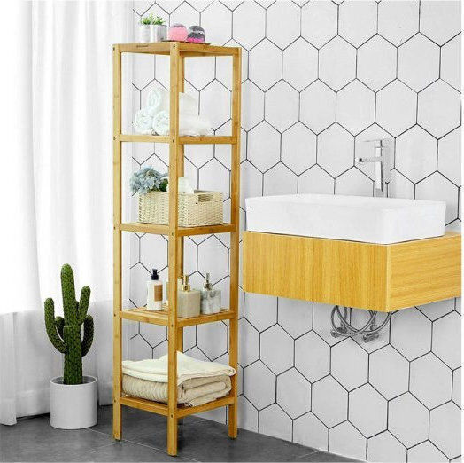 Songmics Στήλη Μπάνιου Δαπέδου Μ33xΒ33xΥ146cm Φυσικό Ξύλο