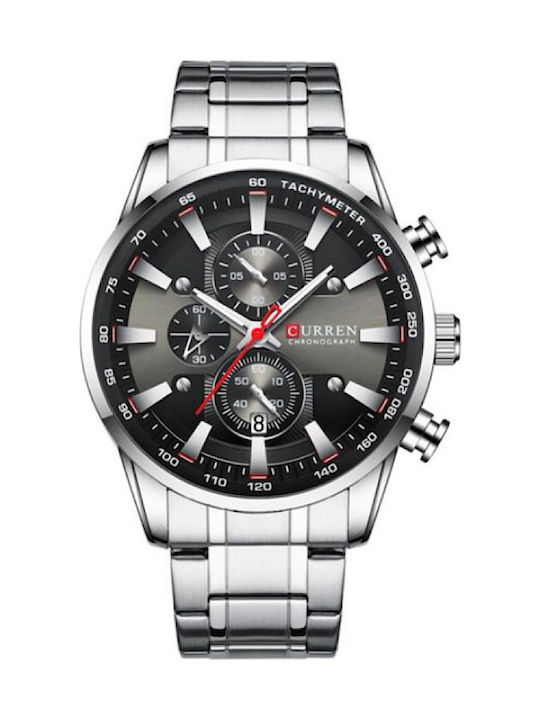 Curren 8351 Ρολόι Χρονογράφος Μπαταρίας με Μεταλλικό Μπρασελέ Black/Silver