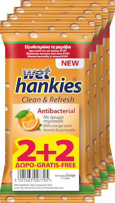 ΜΕΓΑ Wet Hankies Clean & Refresh Antibacterial Desinfektionsmittel für Hände 4x15Stück Orange