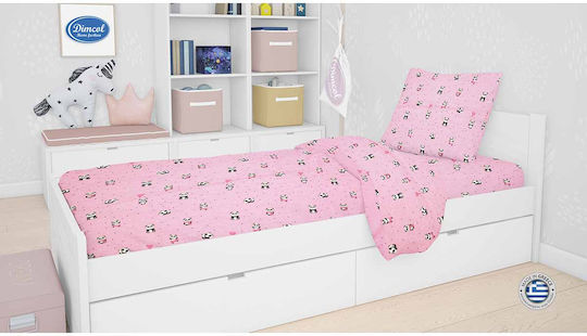 Dimcol Set Cearceafuri Pentru Copii Single Panda 111 Roz 160x240cm