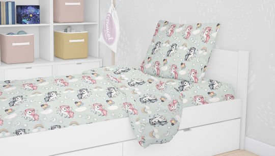 Dimcol Set Cearceafuri Pentru Copii Single Unicorn 106 Verde 160x240cm