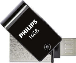 Philips 2-in-1 16GB USB 2.0 Stick με σύνδεση micro USB-B Μαύρο