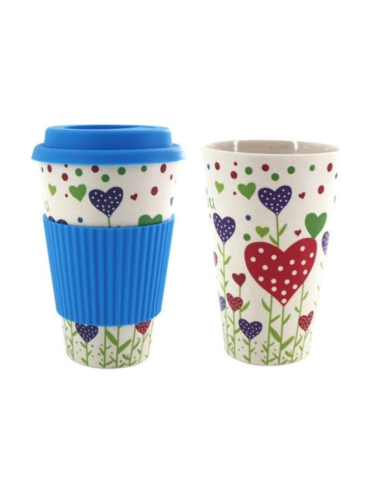 Καρδιές Bamboo Cup with Lid Blue 400ml