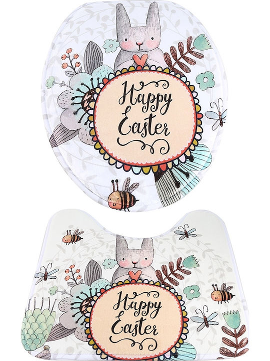 Toilet Seat Cover and Floor Mat 2 PCS Toilet Seat Decoration Pad happy rabbit