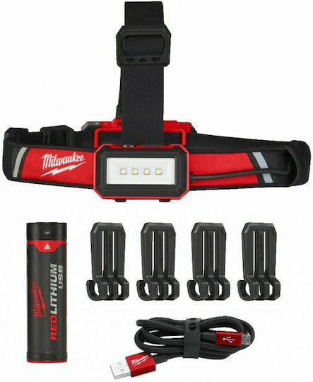 Milwaukee Rechargeable Headlamp LED IP54 with Maximum Brightness 600lm L4 HLRP-201 Red