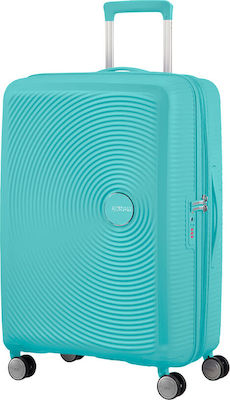 American Tourister Soundbox Spinner Expandable Large Travel Suitcase Hard Turquoise with 4 Wheels Height 77cm.